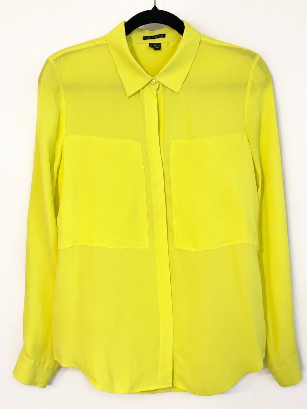 Theory Durlia 100% Silk Chartreuse Button Up